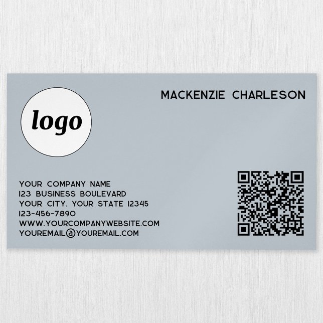 Enkel Logotyp och QR-kod Pulver Blue Magnetiska Visitkort (Logo and QR code custom text professional business card)