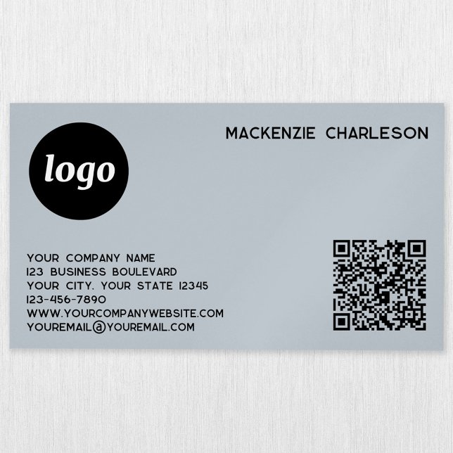 Enkel Logotyp och QR-kod Pulver Blue Magnetiska Visitkort (Logo with QR code and custom text blue business card magnet)