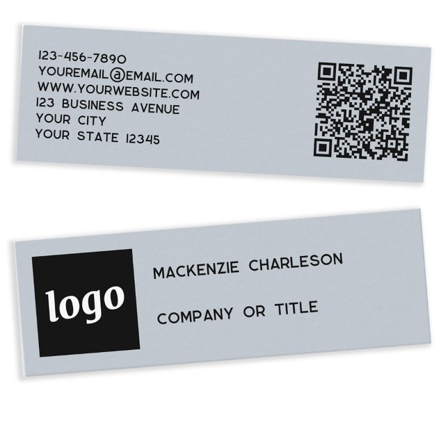 Enkel Logotyp och QR-kod Pulver Blue Mini Visitkort (Logo with QR code and custom text dusty powder blue mini business card)