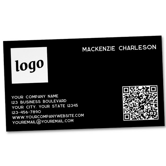 Enkel logotyp och QR-kod svart Magnetiska Visitkort (Simple logo with custom text qr code business branding promotional magnetic business card)