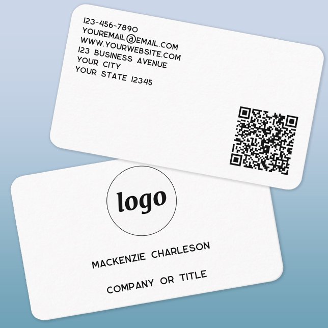Enkel Logotyp och QR-kod Visitkort (Logo QR code custom text professional minimalist business card)