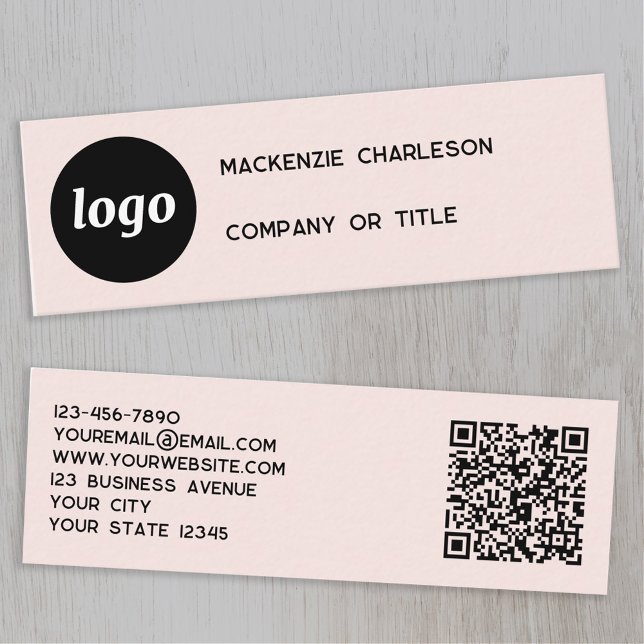 Enkel Logotyp och  Rosa för QR-kod Mini Visitkort (Logo QR card and text custom blush pink business card)