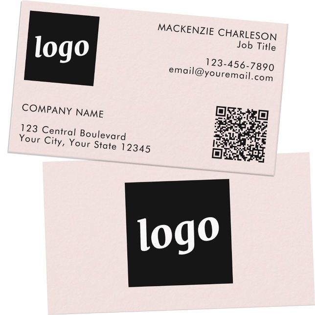 Enkel Logotyp och  Rosa för QR-kod Visitkort (Logo QR code and text custom blush pink business cards)
