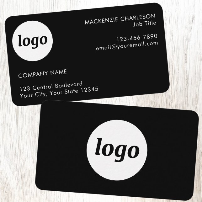 Enkel logotyp och svart text visitkort (Simple logo with custom text business branding promotional business cards)