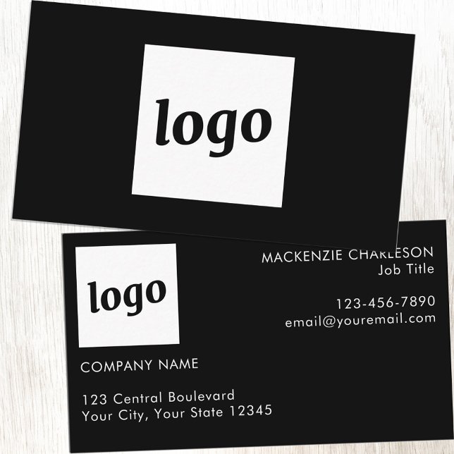 Enkel Logotyp och svart text Visitkort (Logo with custom text black business card)
