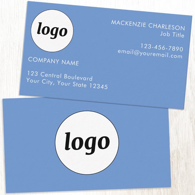 Enkel logotyp och text blå visitkort (Logo with text simple minimalist blue custom business card)