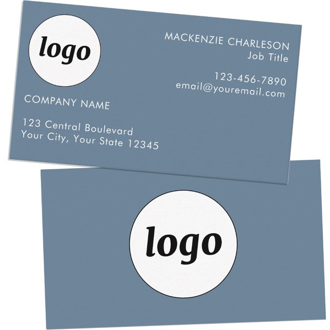 Enkel logotyp och text dammig blågrå visitkort (Logo with custom text blue gray professional business card)