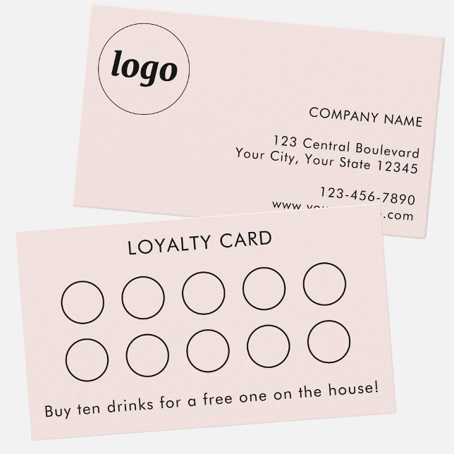 Enkel logotyp och text Kundlojalitetskort Rosa Visitkort (Simple logo with custom text customer client loyalty card)
