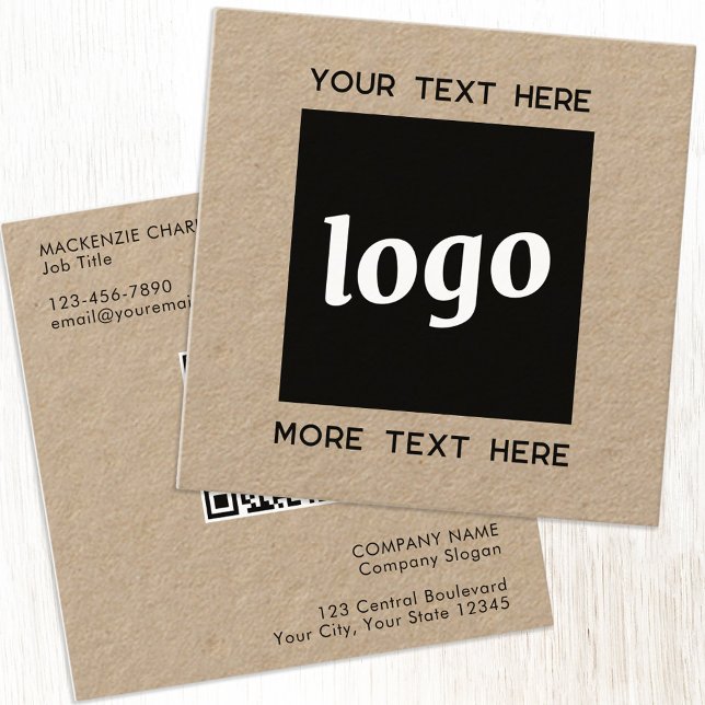 Enkel Logotyp och text QR Code Kraft Fyrkantigt Visitkort (Simple logo with text and QR code square Kraft business cards)