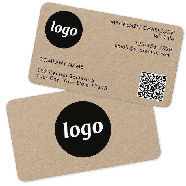 Enkel Logotyp och text QR Code Kraft Visitkort (Logo with QR code custom text Kraft business card)