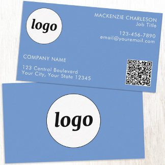 Enkel Logotyp och Text QR-kod Blå Visitkort