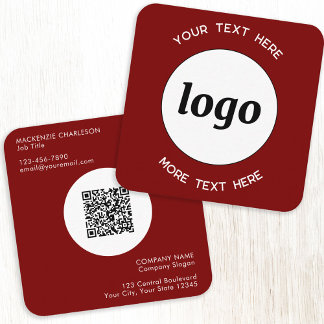 Enkel Logotyp och text QR-kod Burgundy Red Fyrkantigt Visitkort