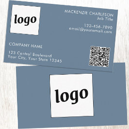 Enkel Logotyp och Text QR-kod Dammig Blågrå Visitkort