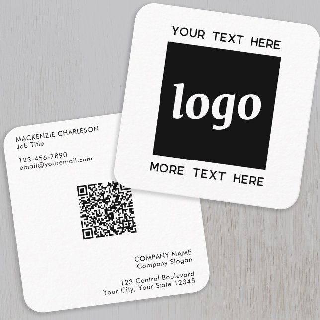 Enkel logotyp och text QR-kod Fyrkantigt Visitkort (Logo with QR code and custom text square business card)