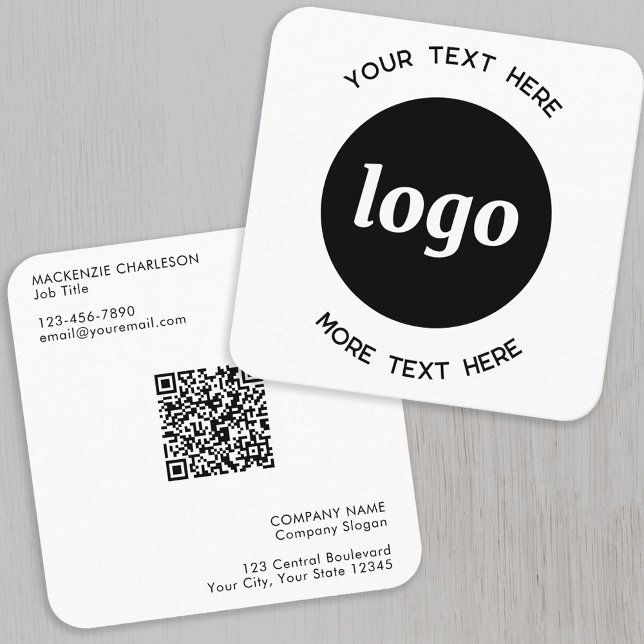 Enkel logotyp och text QR-kod Fyrkantigt Visitkort (Logo with QR code and custom text professional square business card)
