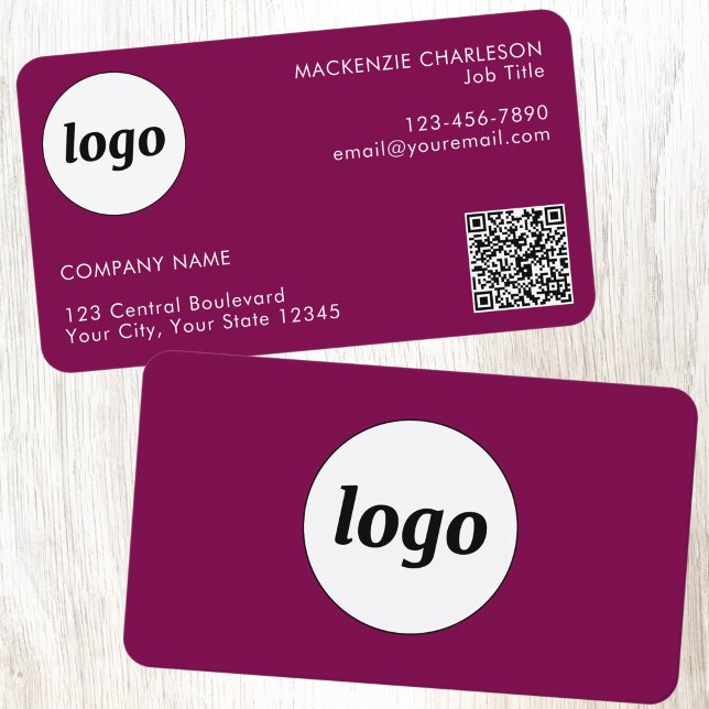 Enkel logotyp och text QR-kod Magenta Rosa Visitkort (Simple logo with custom text business branding promotional QR code networking business card)
