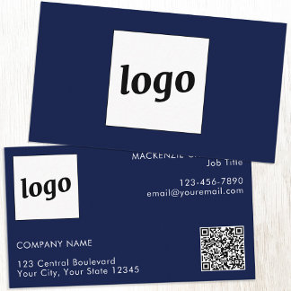 Enkel Logotyp och text QR-kod, marin blå Visitkort