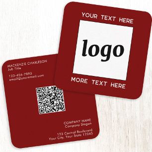 Enkel Logotyp och Text QR-kod Mörk Burgunderröd Fyrkantigt Visitkort
