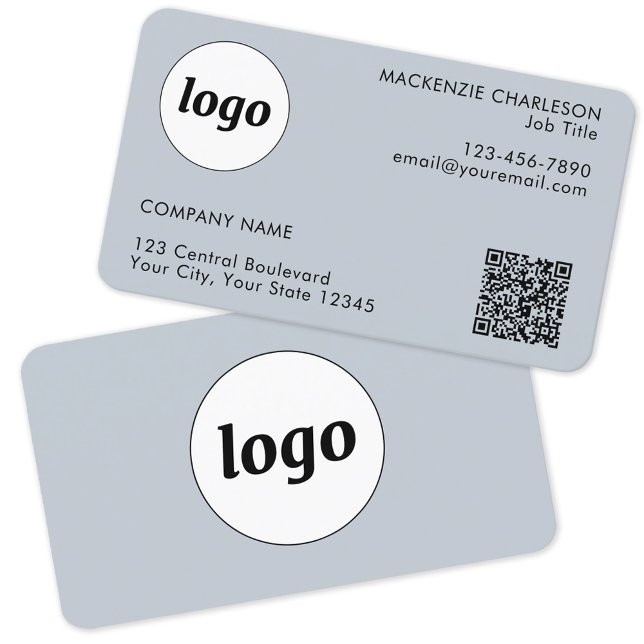 Enkel logotyp och text QR-kod Pulverblå Visitkort (Logo and QR code custom text professional business card)