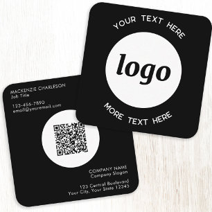 Enkel Logotyp och Text QR-kod Svart Fyrkantigt Visitkort