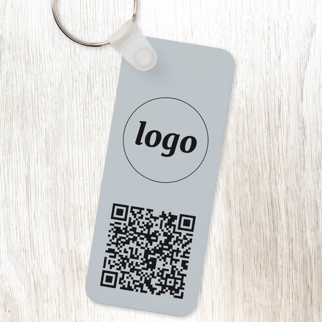 Enkel Logotyp QR-kod - Business Blue Nyckelring (Powder blue logo with QR code promotional business branding keyring)