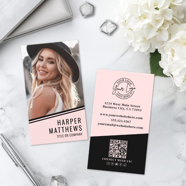 Enkel Logotyp QR-kod Rosenskär Rosa Visitkort (Simple Logo QR Code Blush Pink Business Card )