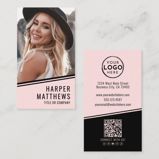 Enkel Logotyp QR-kod Rosenskär Rosa Visitkort (Fram/baksida)
