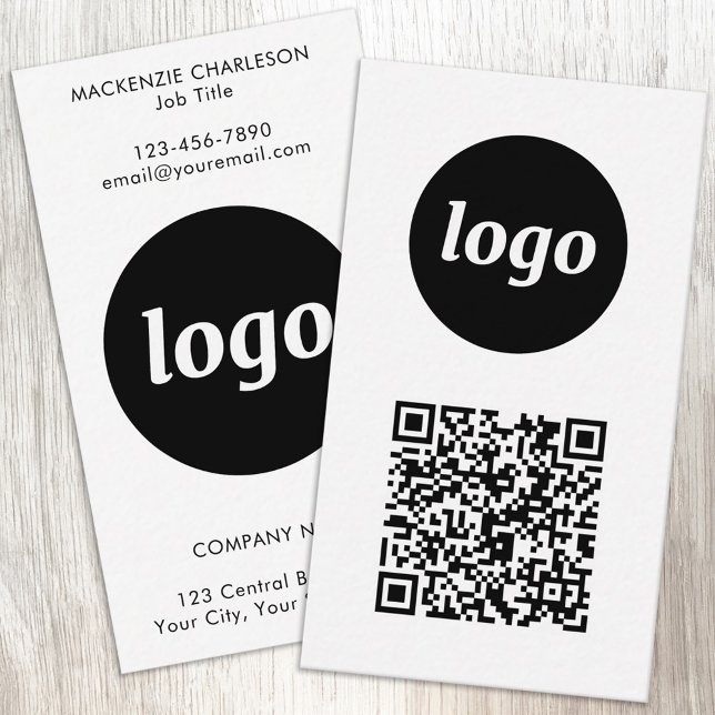 Enkel logotyp QR-kod Vertikal format Visitkort (Simple logo with custom text and QR code business branding promotional vertical business cards)