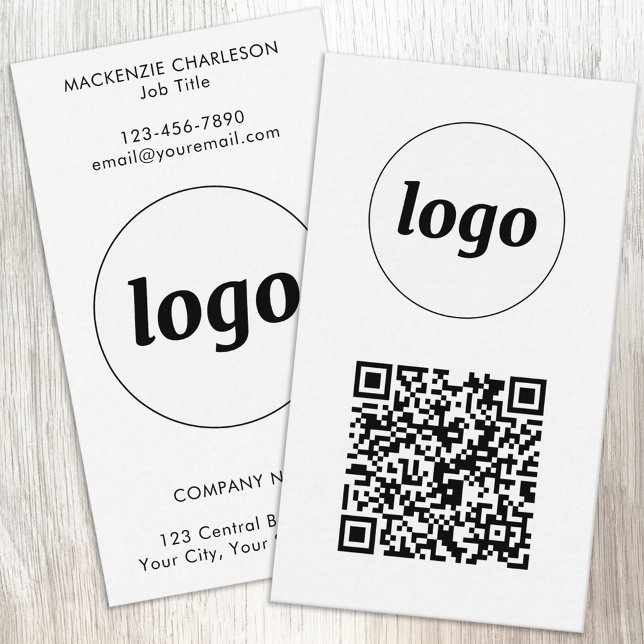 Enkel logotyp QR-kod Vertikal format Visitkort (Simple logo with custom text and QR code business branding promotional vertical business cards)