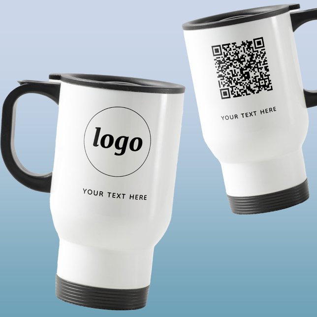 Enkel Logotyp Text och QR-kod Business Promotional Resemugg (Logo QR code custom text business promotional travel mug)