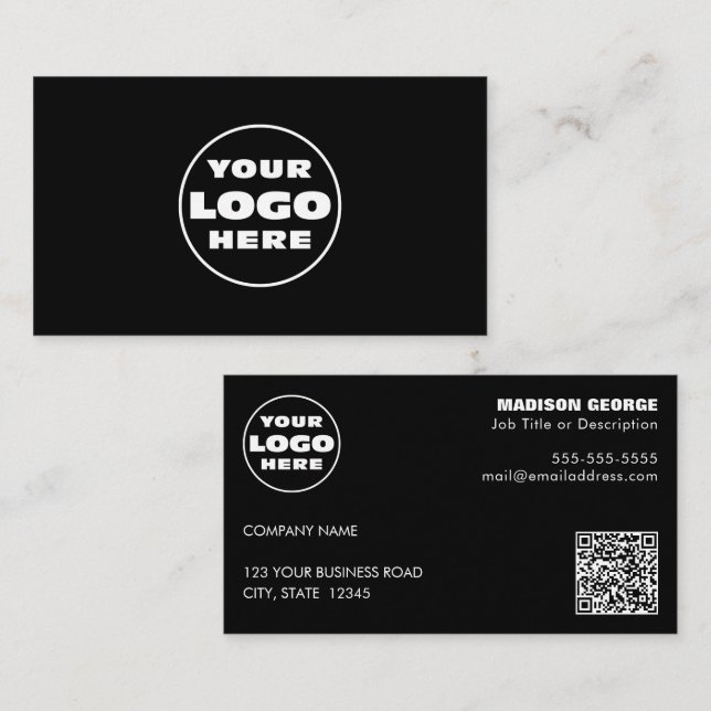 Enkel Logotyp Text och QR-kod svart Visitkort (Fram/baksida)
