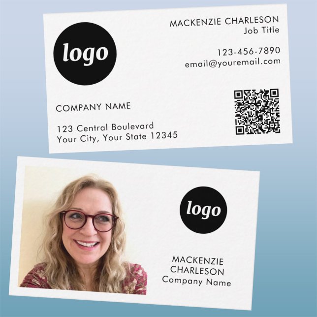 Enkel Logotyp Text QR-kod Visitkort (Simple logo with custom text QR code business branding promotional photo business card)