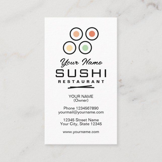 Enkel logotypmall för sushi-restaurang anpassnings visitkort (Framsida)