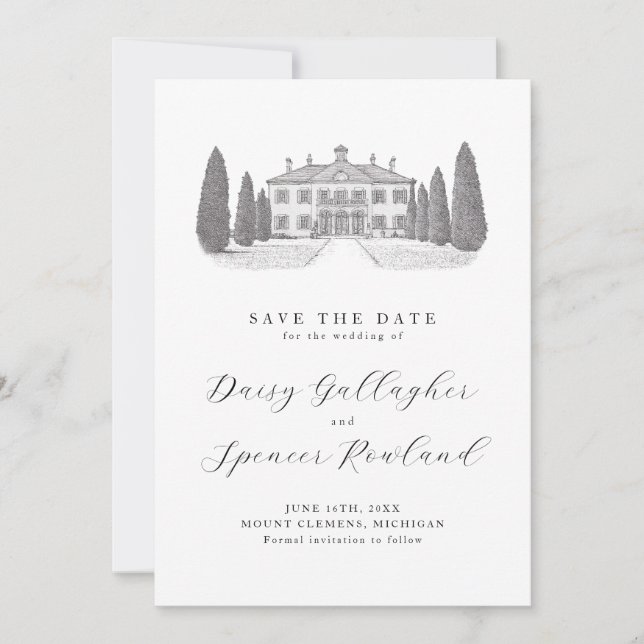 Enkel lokalillustration Elegant bröllop Spara Datumet (Framsida)