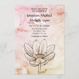 Enkel Lotus Flower | Rosa Guld Marble Bkg Bröllop Inbjudningar