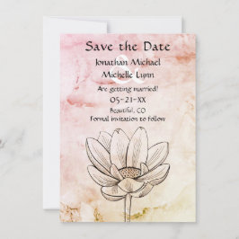 Enkel Lotus Flower | Rosa Guld Marble Bkg Bröllop Spara Datumet