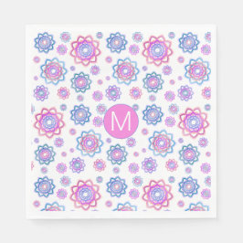 Enkel Lotus Flower Rosa Pastel Grönt Monogram Pappersservett