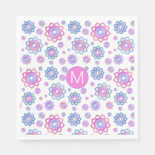 Enkel Lotus Flower Rosa Pastel Grönt Monogram Pappersservett