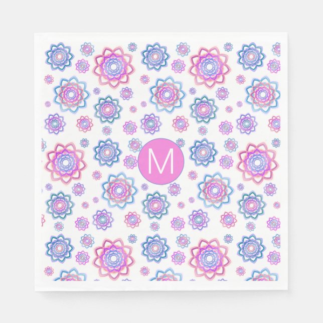 Enkel Lotus Flower Rosa Pastel Grönt Monogram Pappersservett (Framsidan)