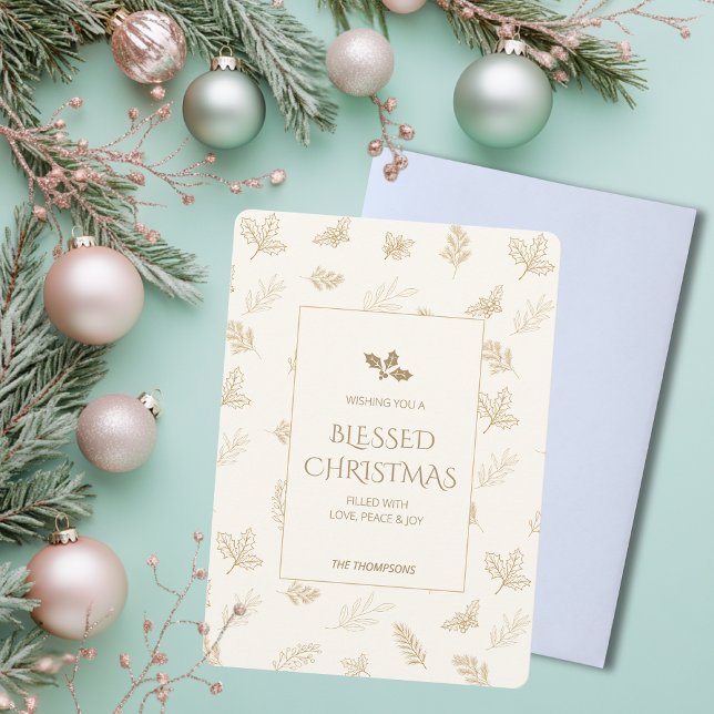 Enkel Löv för Guld Winter  jul Julkort (Skapare uppladdad)