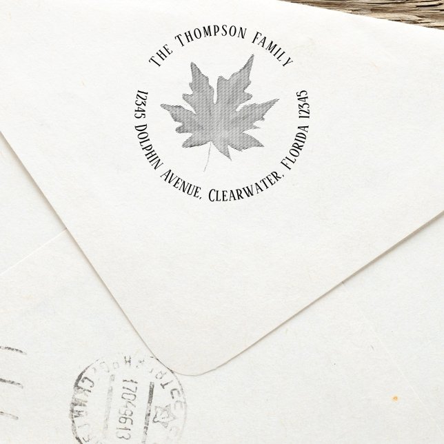 Enkel Löv för Returadress i familjen Självfärgande Stämpel (Fall autumn leaves Family Name Return Address stamp)