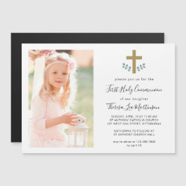 Enkel Löv med Kor Heliga Communion Photo Magnetisk Inbjudningskort