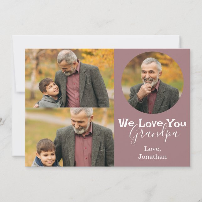 enkel Lycklig Fars dag, morfar tre foto Julkort (Framsida)