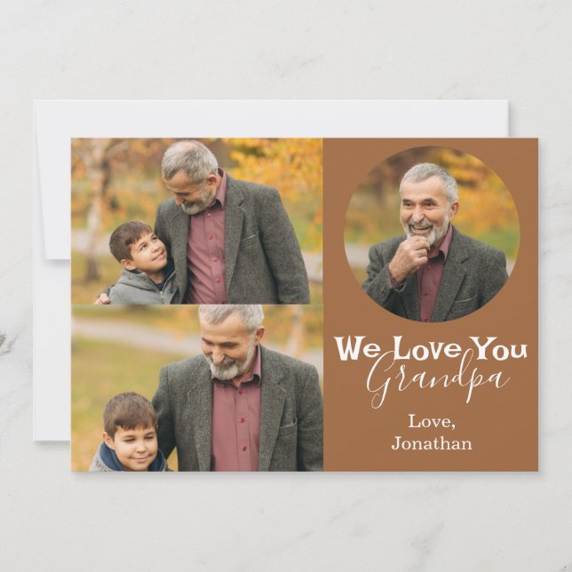 enkel Lycklig Fars dag, morfar tre foto Julkort (Framsida)