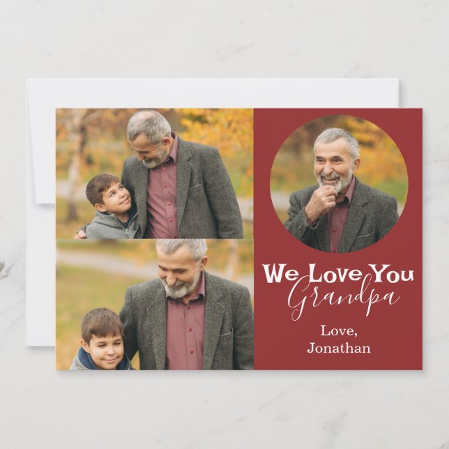 enkel Lycklig Fars dag, morfar tre foto Julkort (Framsida)