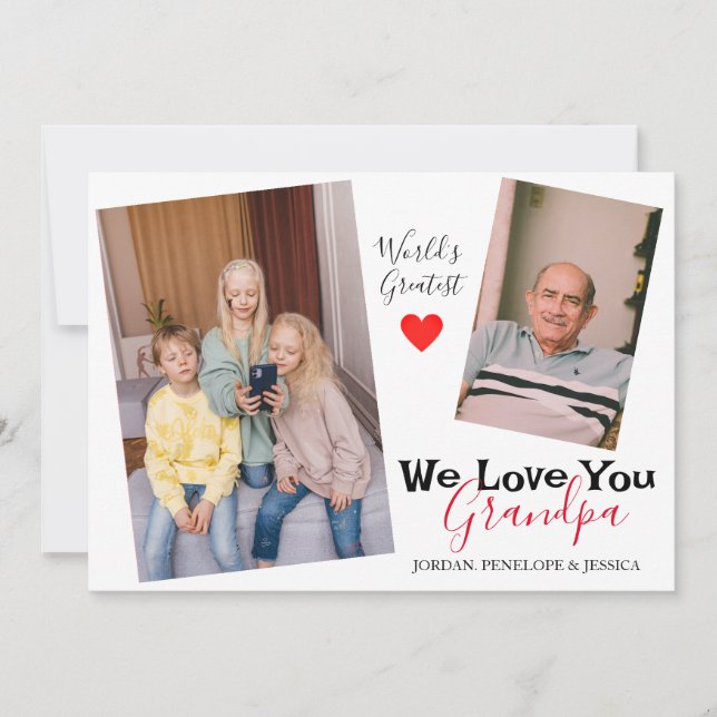 enkel Lycklig Fars dag, morfar två foto Julkort (Framsida)