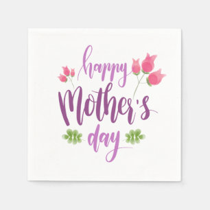 Enkel Lycklig Mors dag Blommigt   Napkin Pappersservett