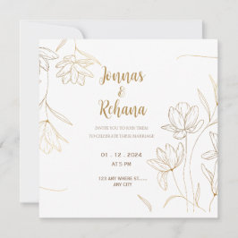 enkel lyxinbjudan med bröllop-kort, guld blommigt inbjudningar
