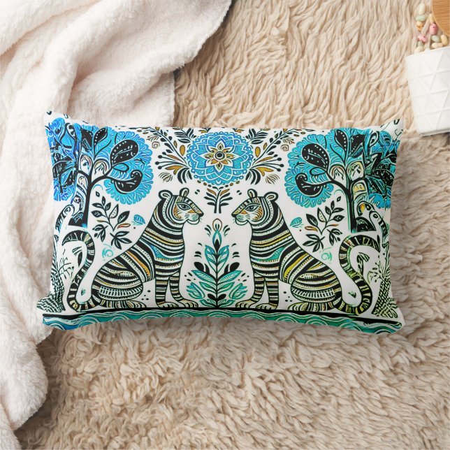 enkel madhubani-målning lumbarkudde (Filt)