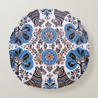 enkel madhubani-målning rund kudde